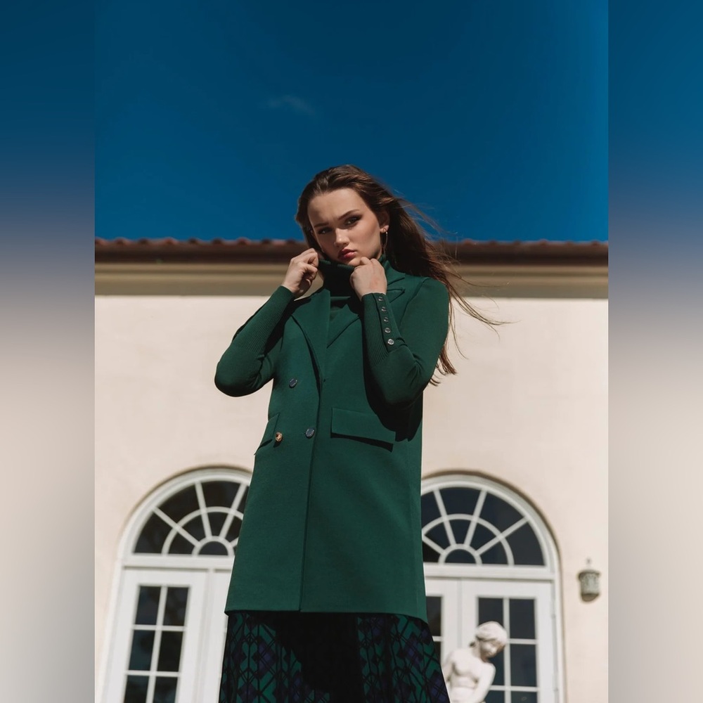 Aleeza Paris Tailored Dark Green Double-Breasted Long Vest